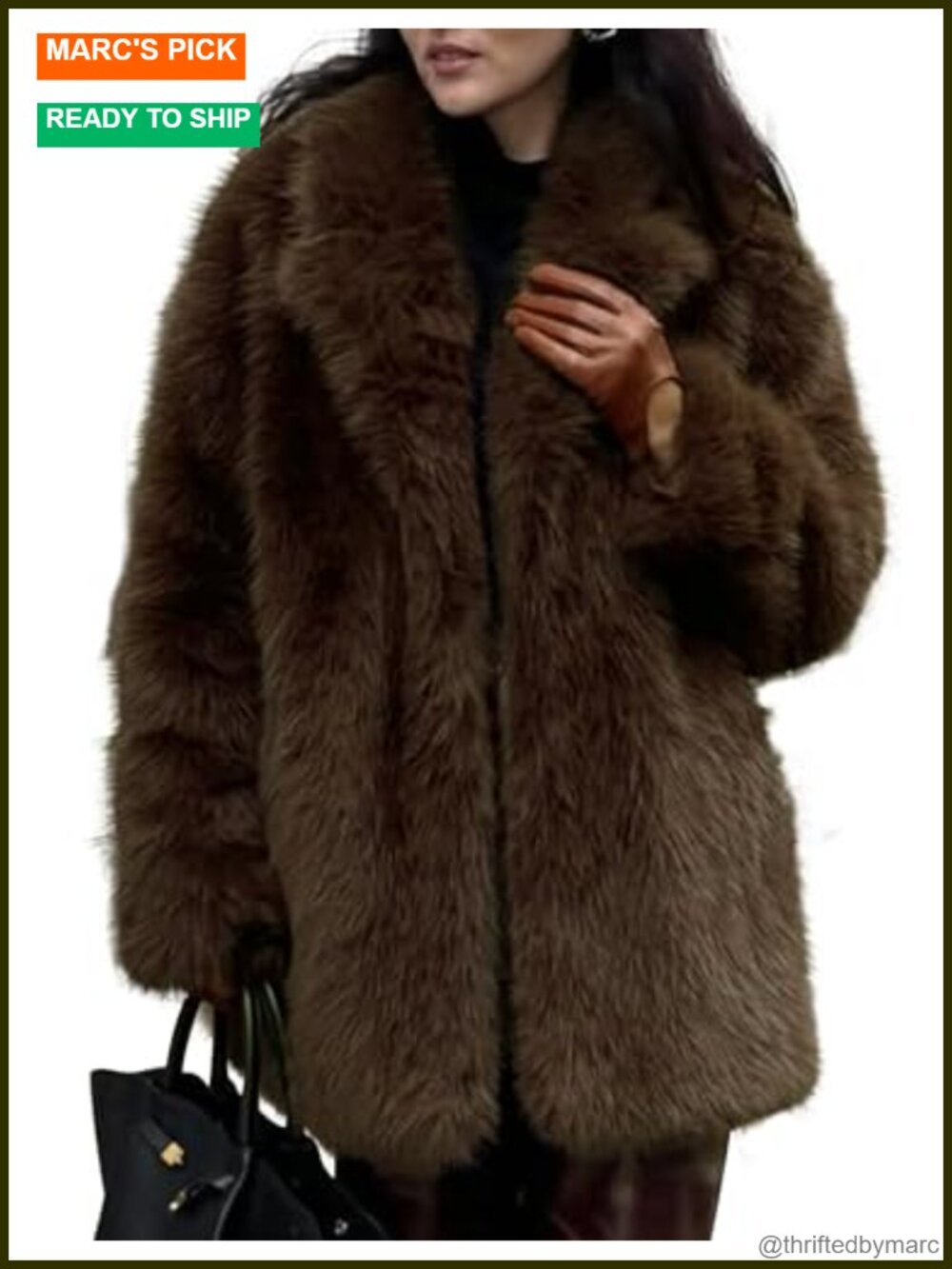 Faux Fur Mid Length Coat Warm Fluffy Winter Jacket